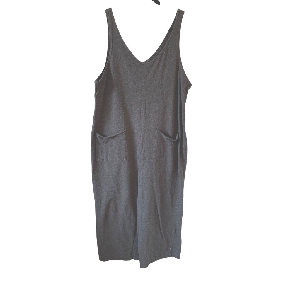 Pact Organic Cotton V-Neck Wide Leg Jumpsuit Charcoal Gray XL Pockets